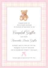 Load image into Gallery viewer, Personalized Pink Bear Baby Shower Invitation | Preppy Plaid Girl Invite | Polo Style
