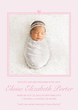 Load image into Gallery viewer, Watercolor Heart Photo Birth Announcement | Personalized Baby Girl Card
