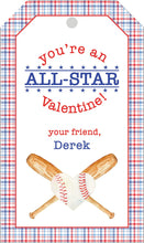 Load image into Gallery viewer, Baseball Valentines Gift Tags - All Star Heart Tags for Preppy Southern Valentines Day
