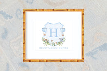 Load image into Gallery viewer, Watercolor Rocking Horse and Hot Air Balloon Crest with Monogram Art Print
