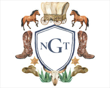 Load image into Gallery viewer, Watercolor Crest Monogram Baby Art Print / Nursery Art / Boy Art Print / Cowboy Nursery / Boy Crest / Baby Shower / Baby Shower Gift
