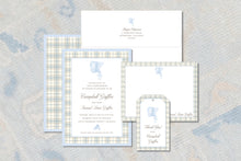 Load image into Gallery viewer, Baby Boy Shower Invitation | Classic Blue Shower Invite | Watercolor Bonnet

