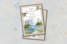 Load image into Gallery viewer, One Lucky Duck Invitation | Baby Hunting 1st Birthday Invite | Mallard Party
