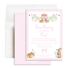 Load image into Gallery viewer, First Birthday Bunny Invitation for Girl – Some Bunny Theme
