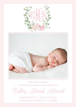 Load image into Gallery viewer, Personalized Birth Announcement Card | Pink Floral Baby Photo Card
