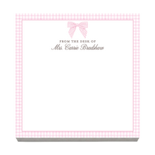 Load image into Gallery viewer, Pink Gingham Notepad – Personalized Name Notepad with Preppy Bow | Custom Stationery Gift
