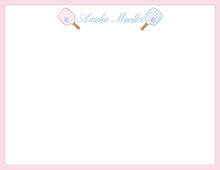 Load image into Gallery viewer, Personalized Pickleball Stationery Set | Pink Blue Paddles Note Cards
