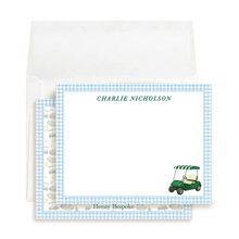 Load image into Gallery viewer, Golf Thank You Notes | Personalized Hole in One Stationery | Masters Blue Gingham
