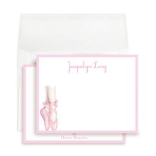 Load image into Gallery viewer, Personalized Ballet Stationery | Pink Pointe Shoes Flat Note Cards
