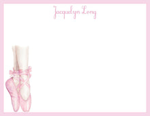 Load image into Gallery viewer, Personalized Ballet Stationery | Pink Pointe Shoes Flat Note Cards
