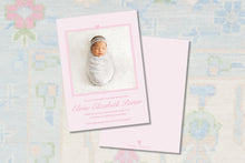 Load image into Gallery viewer, Watercolor Heart Photo Birth Announcement | Personalized Baby Girl Card
