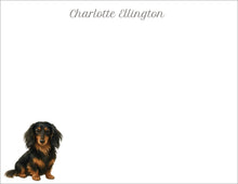Load image into Gallery viewer, Longhaired Dachshund Stationery | Personalized Wiener Dog Notecards
