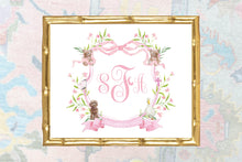 Load image into Gallery viewer, Custom Watercolor Baby Girl Nursery Crest | Grandmillennial Monogram Print | Elegant Nursery Wall Art
