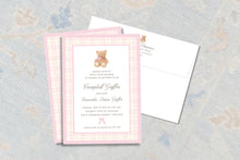 Load image into Gallery viewer, Personalized Pink Bear Baby Shower Invitation | Preppy Plaid Girl Invite | Polo Style
