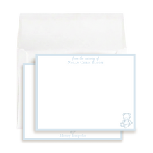 Load image into Gallery viewer, Teddy Bear Stationery | Baby Boy Note Cards | Preppy Nursery Set
