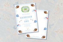 Load image into Gallery viewer, First Down 1st Birthday Invitation | Preppy Football Digital Invite Or Paper
