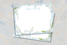 Load image into Gallery viewer, Lily of the Valley Notecards | Personalized Blue Floral Stationery
