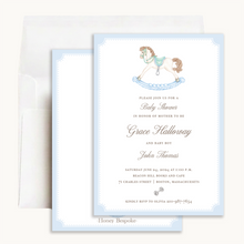 Load image into Gallery viewer, Blue Boy Rocking Horse Baby Shower Invitation
