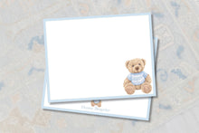 Load image into Gallery viewer, Personalized Polo Teddy Bear Stationery Set | Blue Baby Boy Note Cards
