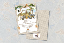 Load image into Gallery viewer, Safari Animals First Birthday Invitation | Zoo Party Invite

