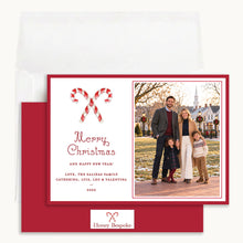 Load image into Gallery viewer, Candy Cane Christmas Card, front and back with envelope
