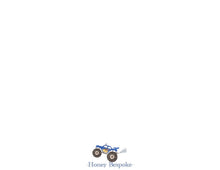 Load image into Gallery viewer, a blue monster truck with large tires and a yellow and blue design on the side.
