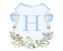 Load image into Gallery viewer, Personalized Baby Boy Nursery Crest | Watercolor Monogram Print | Preppy Nursery Wall Art
