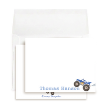 Load image into Gallery viewer, Personalized Monster Truck Stationery | Boys Watercolor Note Cards
