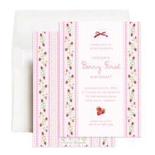 Load image into Gallery viewer, Berry First Birthday Invitation | Strawberry Invite Digital Download | Pink Gingham
