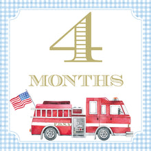 Load image into Gallery viewer, A fire truck with the number 4 on it, indicating the age of a child.
