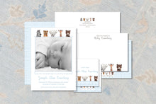 Load image into Gallery viewer, Personalized Safari Animals Birth Announcement | Classic Gingham
