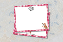 Load image into Gallery viewer, a red and white checkered frame with a blank white card in the center, and a brown and white bulldog illustration on the right side of the frame.
