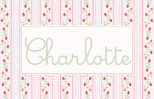 Load image into Gallery viewer, Personalized Laminated Placemat | Pink Strawberry Kids Place Mat | Custom Name Toddler Tablemat
