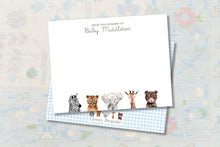 Load image into Gallery viewer, Personalized Baby Stationery | Preppy Zoo Animals Notecards
