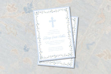 Load image into Gallery viewer, Boy Baptism Invitation | Watercolor Cross | Blue Floral Border | Baby Dedication Invite
