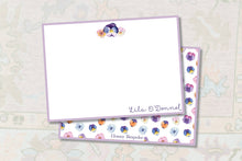 Load image into Gallery viewer, Personalized Pansy Stationery | Watercolor Floral Notecards | Purple Thank You Cards
