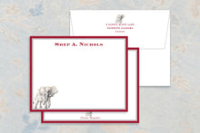 Load image into Gallery viewer, a set of stationery items, including an envelope and a note card, both with a red and white color scheme.
