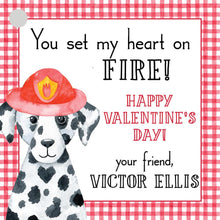 Load image into Gallery viewer, Personalized Firefighter Valentine Tags - Printable Dalmatian Gift Tags for Kids
