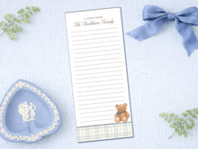 Load image into Gallery viewer, Personalized Baby Shower Notepad – Teddy Bear Plaid | Custom Baby Notes

