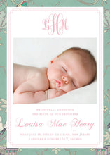 Load image into Gallery viewer, Chinoiserie Baby Birth Announcement | Elegant Birth Announcement
