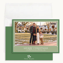 Load image into Gallery viewer, Classic Green Christmas Card, front and back with envelope
