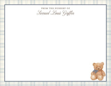 Load image into Gallery viewer, Teddy Bear Baby Shower Thank You Cards | Preppy Blue Plaid | Personalized
