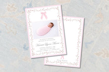 Load image into Gallery viewer, Birth Announcement Card Pink Floral Bow | Personalized Newborn Photo
