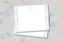 Load image into Gallery viewer, Baptism Thank You Cards | Boy Watercolor Floral Cross | Personalized
