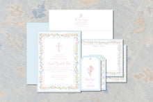 Load image into Gallery viewer, Watercolor Baptism Invitation for Girl | Classic Floral Baby Dedication and Christening Invitation
