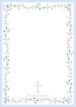 Load image into Gallery viewer, Boy Baptism Invitation | Watercolor Cross | Blue Floral Border | Baby Dedication Invite
