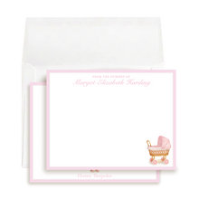 Load image into Gallery viewer, Personalized Baby Girl Stationery | Pink Stroller Note Cards
