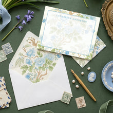 Load image into Gallery viewer, Personalized Blue Stationery | Classic Floral Note Cards | Chinoiserie Peony Design
