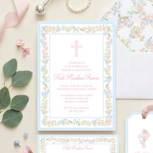 Load image into Gallery viewer, Watercolor Baptism Invitation for Girl | Classic Floral Baby Dedication and Christening Invitation
