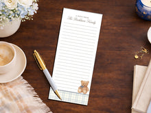 Load image into Gallery viewer, Personalized Baby Shower Notepad – Teddy Bear Plaid | Custom Baby Notes
